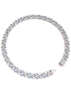 Silver & Blue Iced-Out Tilted Cuban Gem Link Chain Necklace (20-inches)